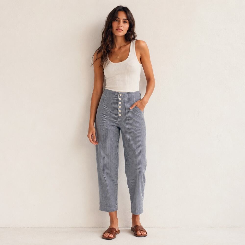 Gap Railroad Stripe Utility Denim Pants Size 14 High Rise Cropped Workwear
